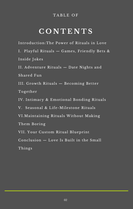 table of contents of the ebook that's considered of the best relationship books for couples